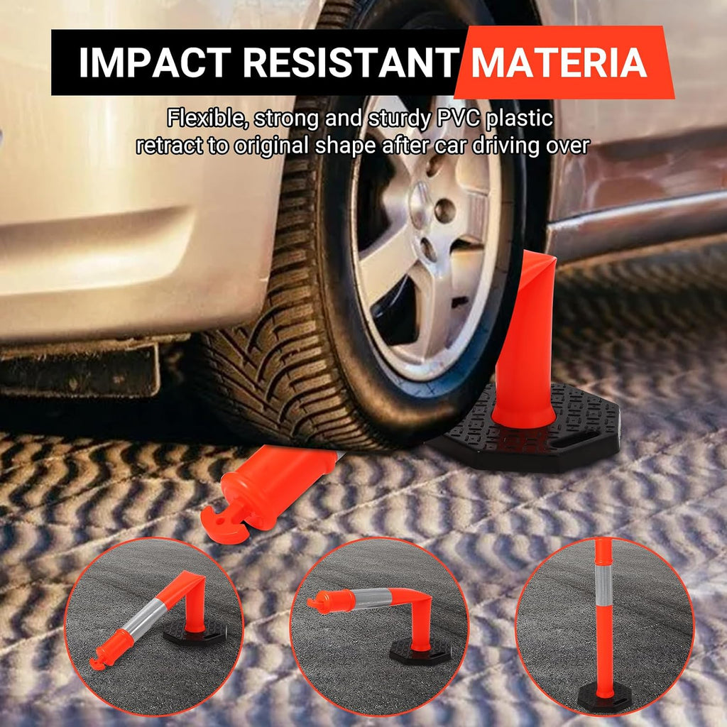 Delineator Post with Base 6 Pack, Towallmark 45 Inch Portable Orange Traffic Delineator Posts Cones with Reflective