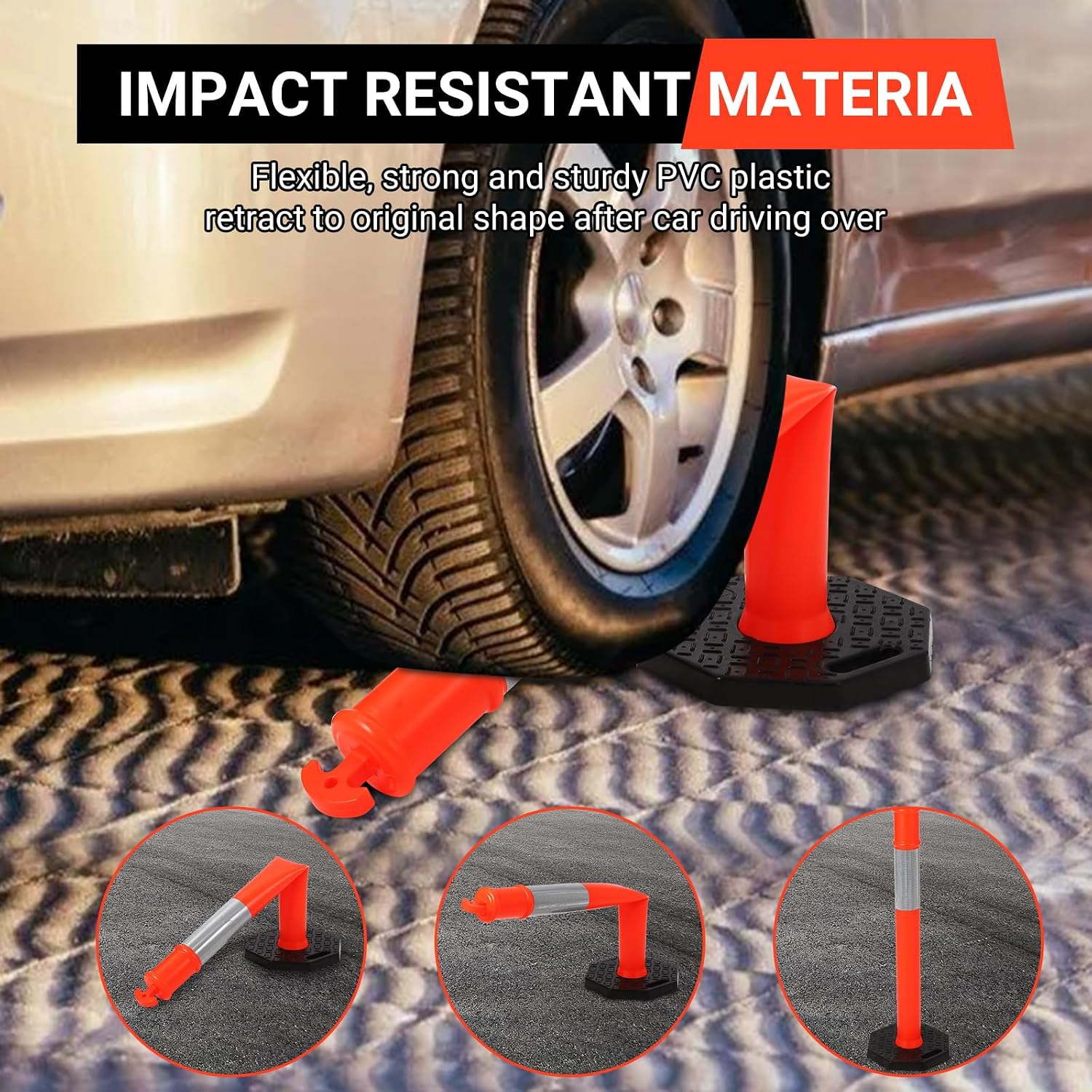 Delineator Post with Base 6 Pack, 45 Inch Portable Orange Traffic Delineator Posts Cones with Reflective Collars for