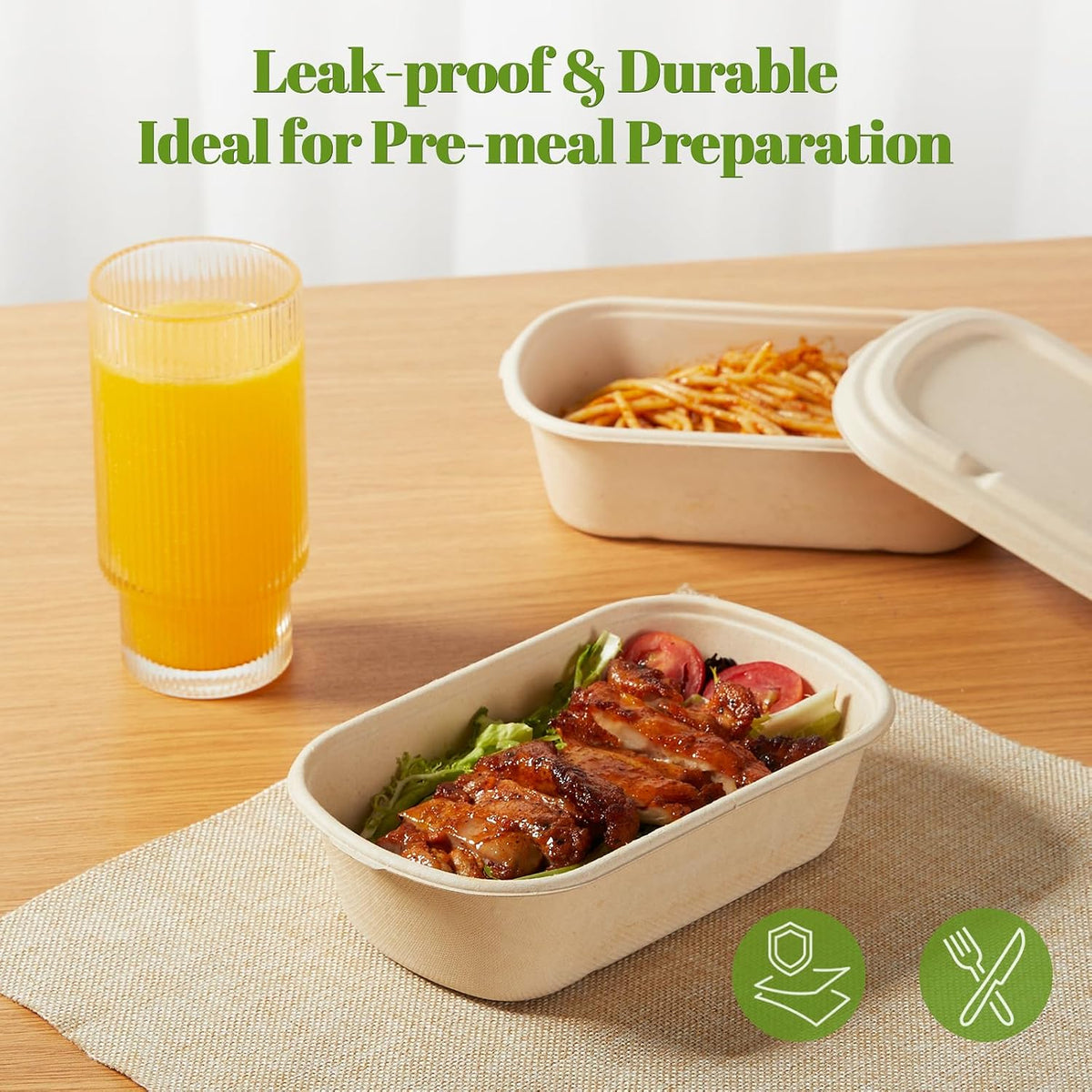 [100% Eco-Friendly] Disposable Food Containers with Lids – Sugarcane Pulp Take Out Boxes, Biodegradable, Compostable