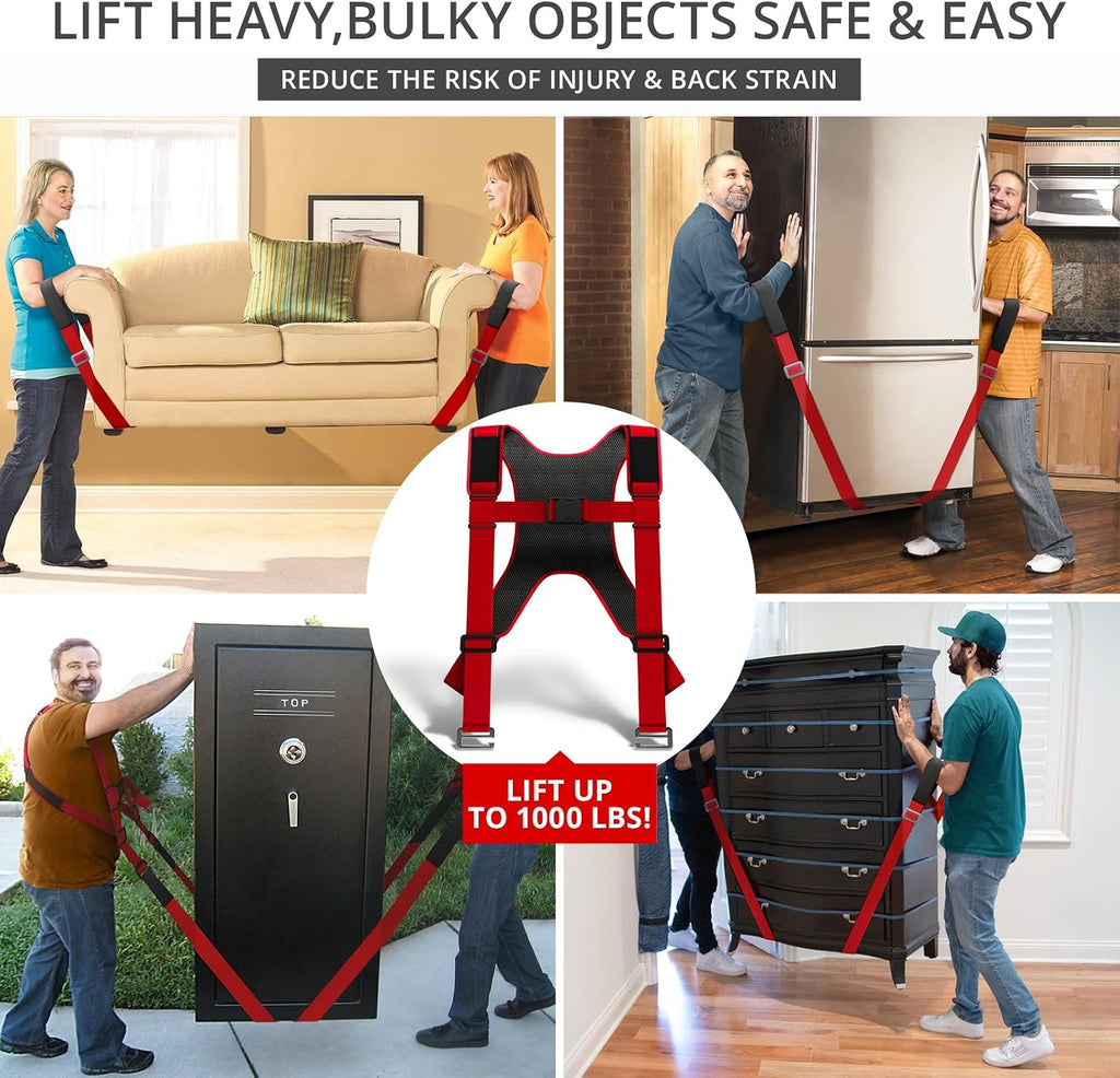 Moving Straps - 2 Pairs - Red Lifting Straps for 2 Movers | Move Furniture Easily and Safely - Perfect for Lifting &