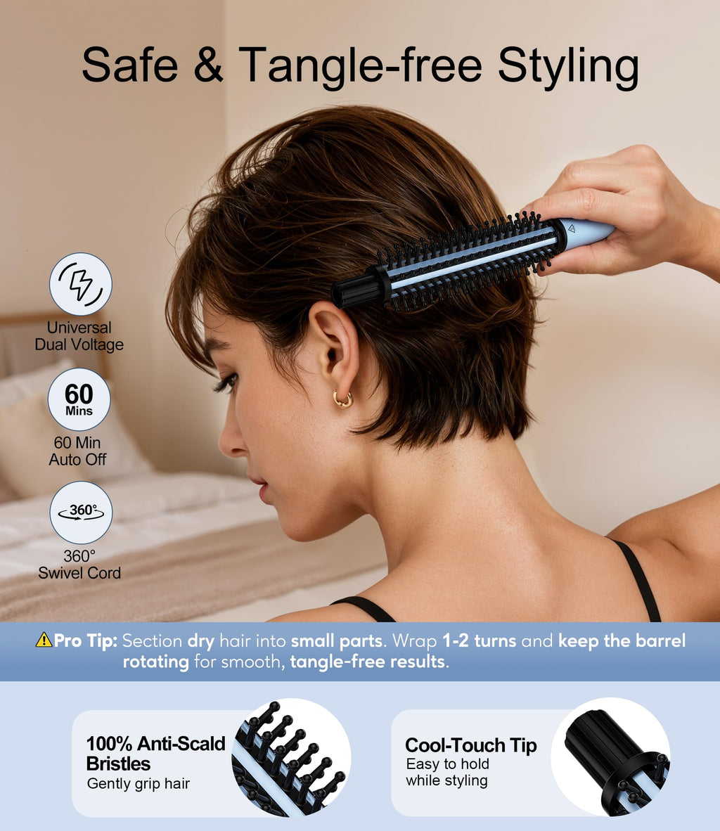 3/4 Inch Curling Iron Brush for Short Hair, Thermal Brush Touch-ups