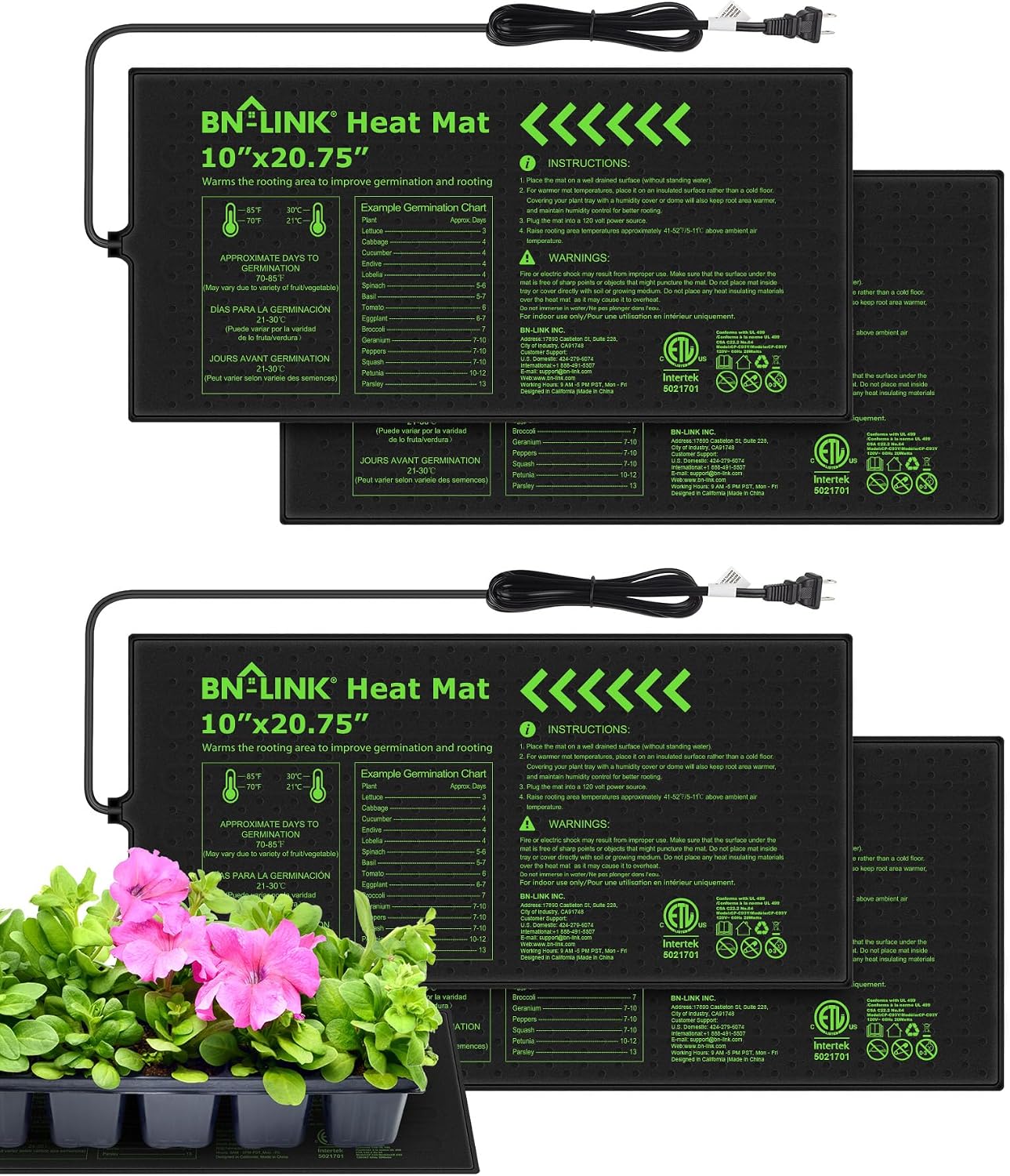10" x 20.75" Seedling Heat Mats for Seed Starting Plant Germination | 4 Pack Durable Waterproof Plant Heating Pad