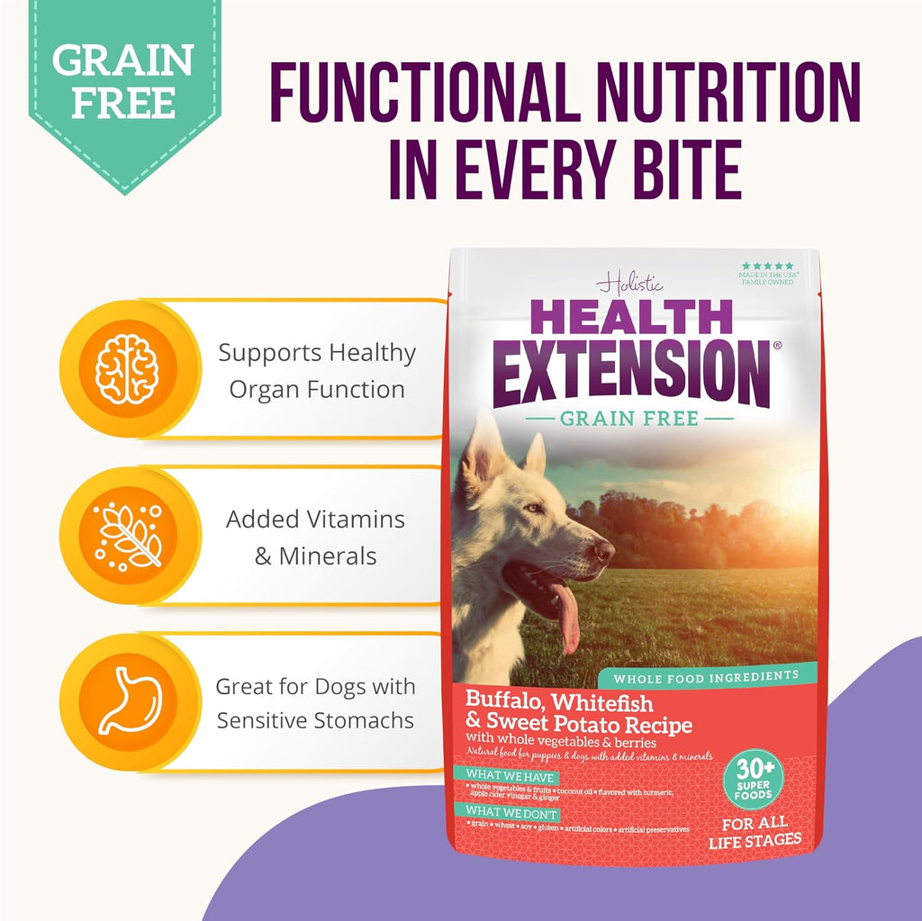 Grain Free Buffalo & Whitefish Dry Dog Food - 30+ Superfoods and Probiotics for All Life Stages, 4 lb Bag