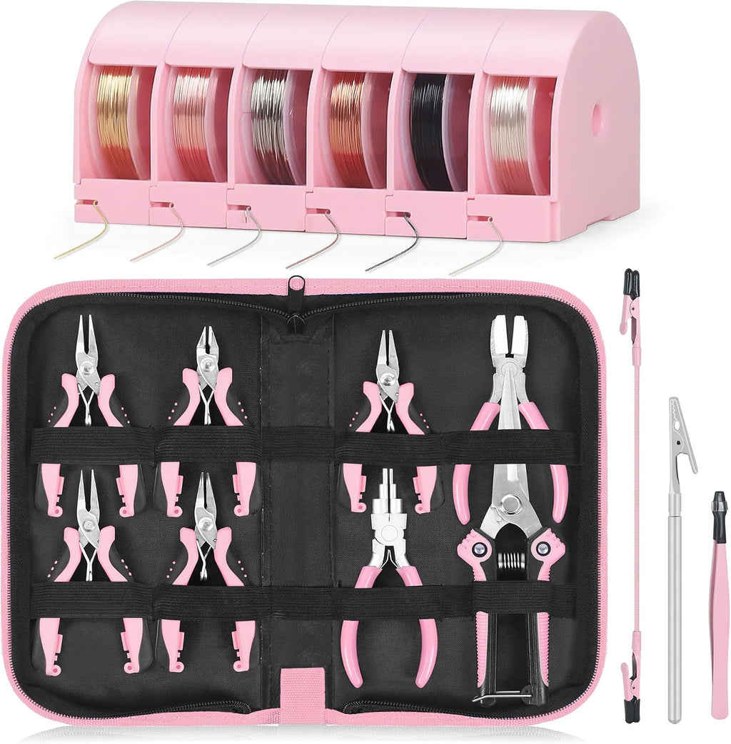 Jewelry Pliers Set Jeweler Making Tools with 6 Rolls Beading Wire Kit for Jewelry Supplies DIY Hobby Repair Crimping