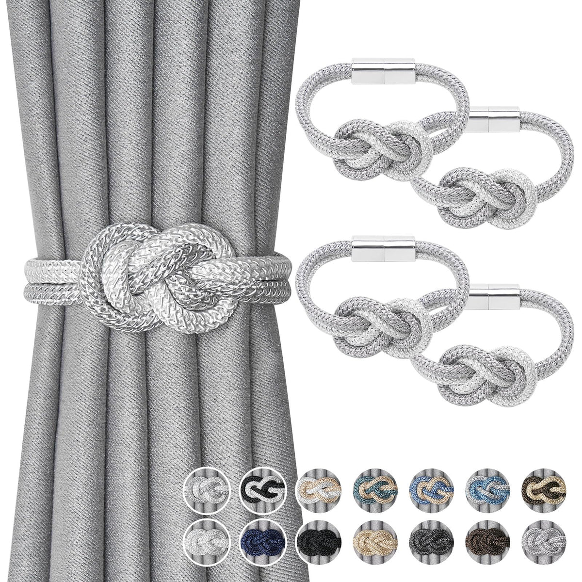 4 Pack Mini Magnetic Curtain Tiebacks Nordic Simple Style Drape Tie Backs Elegant Hand Weave Rope Knot Decorative