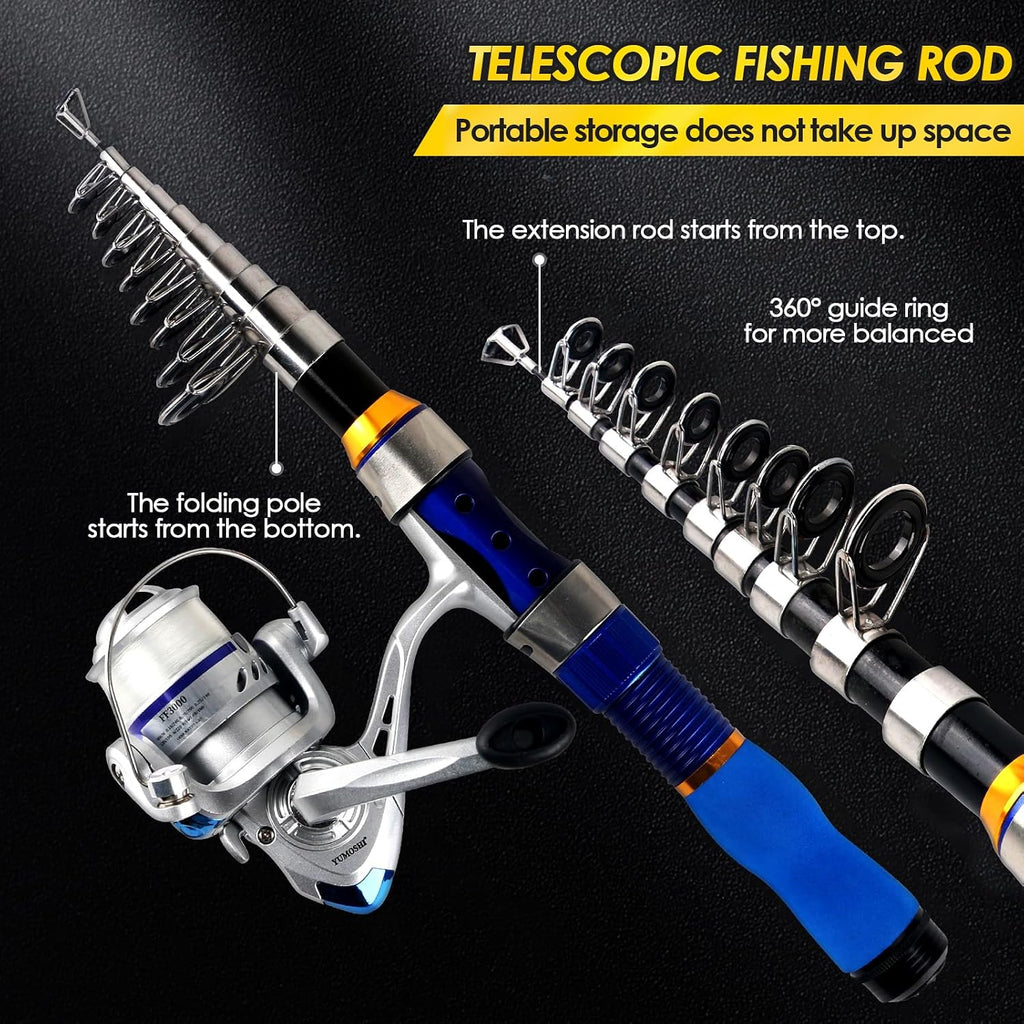 2-Pack 6.89FT Telescopic Fishing Rod Reel Combo Tackle Box Travel Carry Bag | Collapsible Pole Spinning Reel Lure