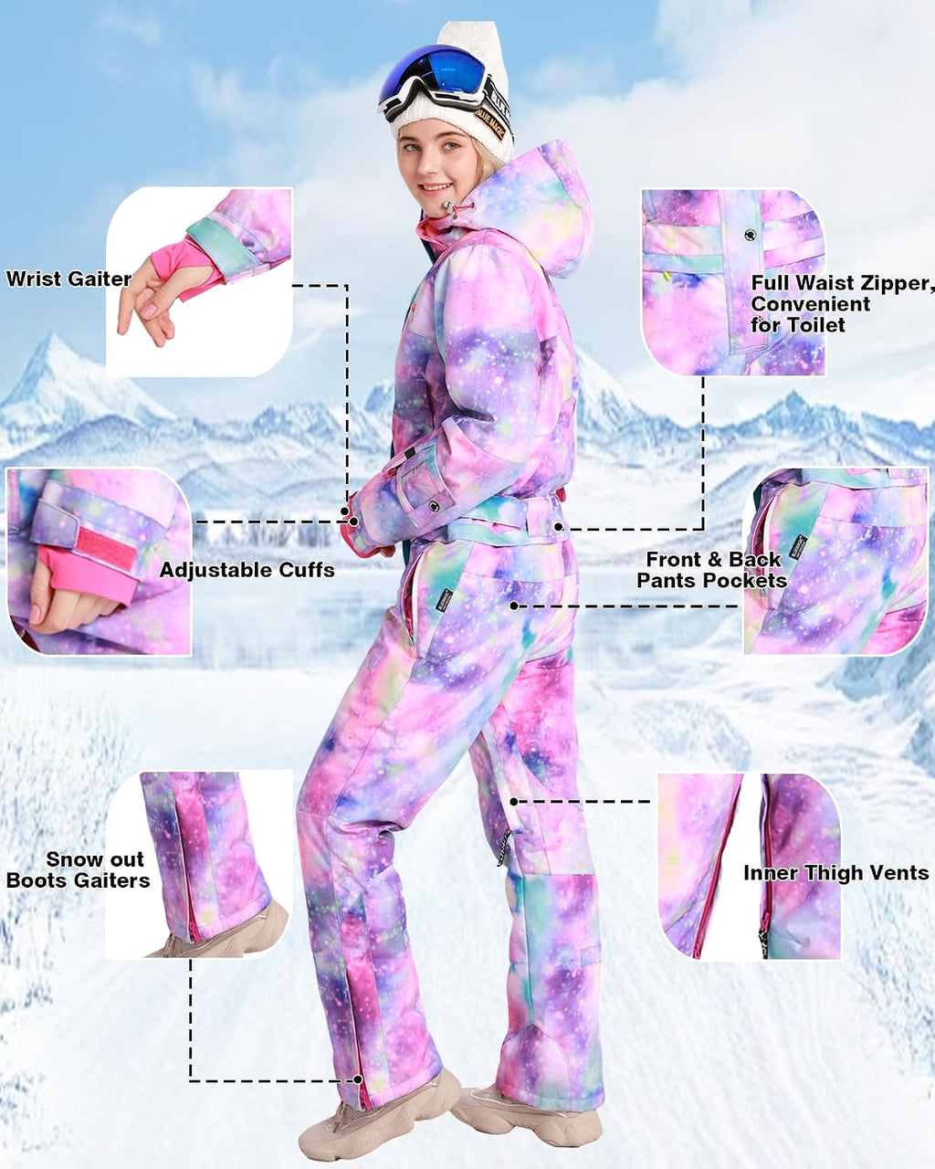 Womens Snowsuit One Pieces Ski Suits Jumpsuits Colorful Coveralls Snowboard Winter Outdoor