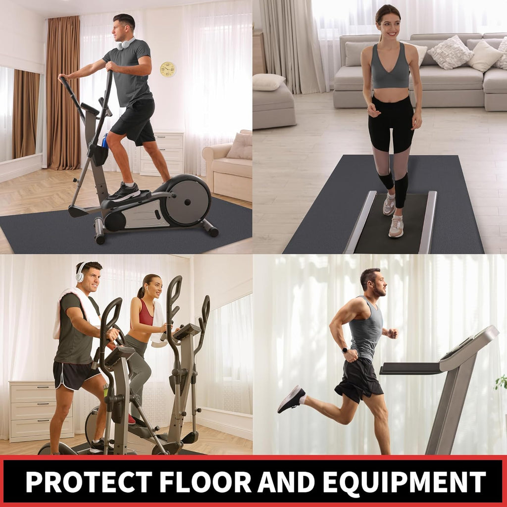 Treadmill Mat for Hardwood Floor Carpet 7'x3'/6'x3'/6'x2.5'/4'x2' | 6mm Thick Exercise Equipment Gym Mat, Compatible
