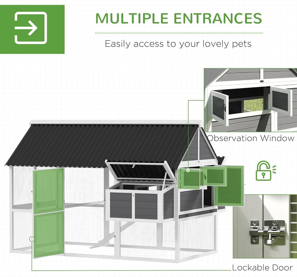 Chicken Coop with Run, Large, for 4-6 Chickens, 69" W x 84" x 59"