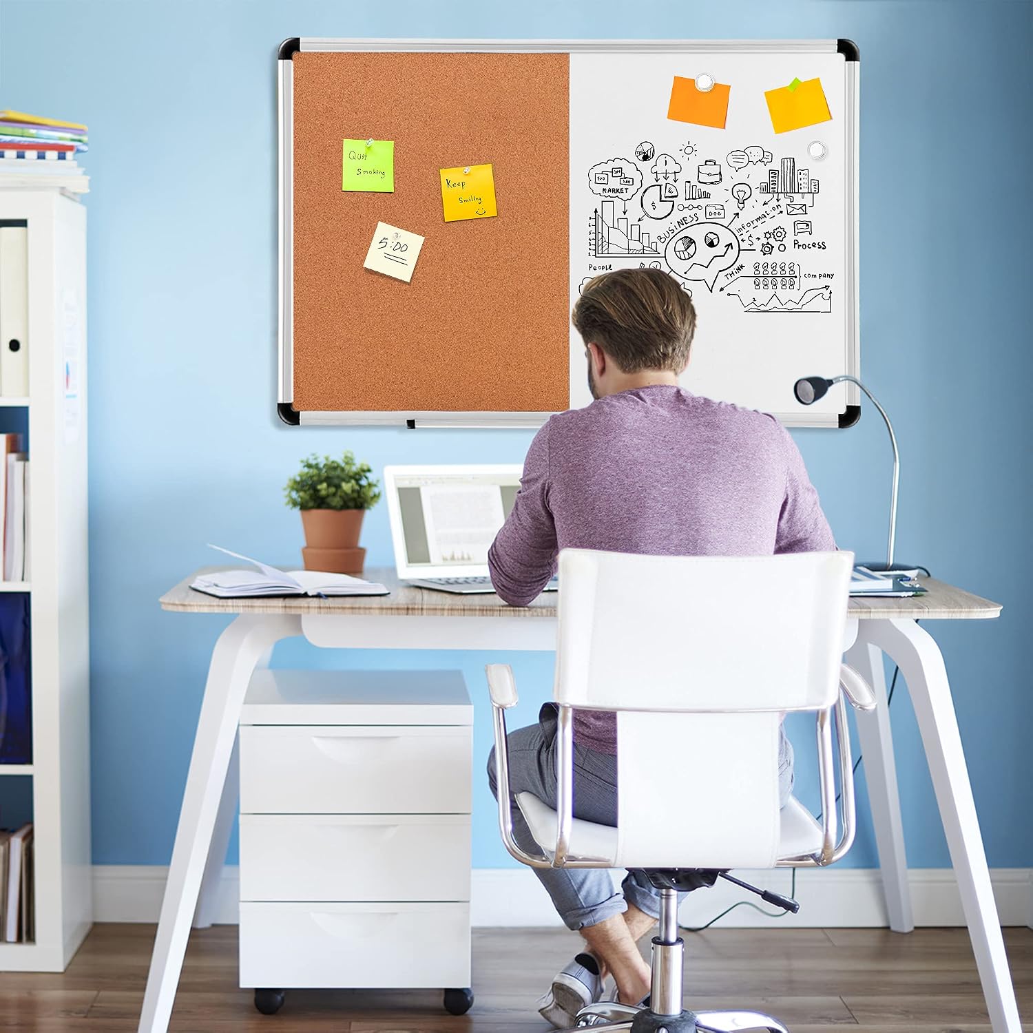 Magnetic Dry Erase Whiteboard & Cork Board Combo, Wall Mounted for Home, Office and Classroom, Aluminum Frame, 36" x