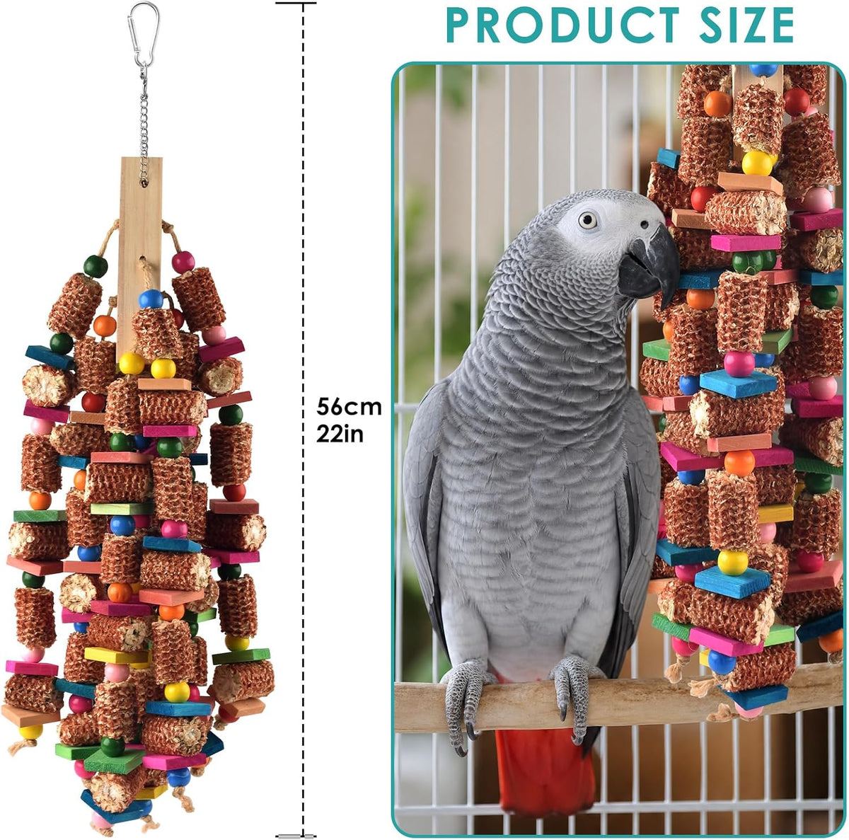 Bird Toys for Parrots, 22in Large Parrot Chew Toys Natural Wood and Corn Cob Hanging Chewable Shredding Toy for Bird