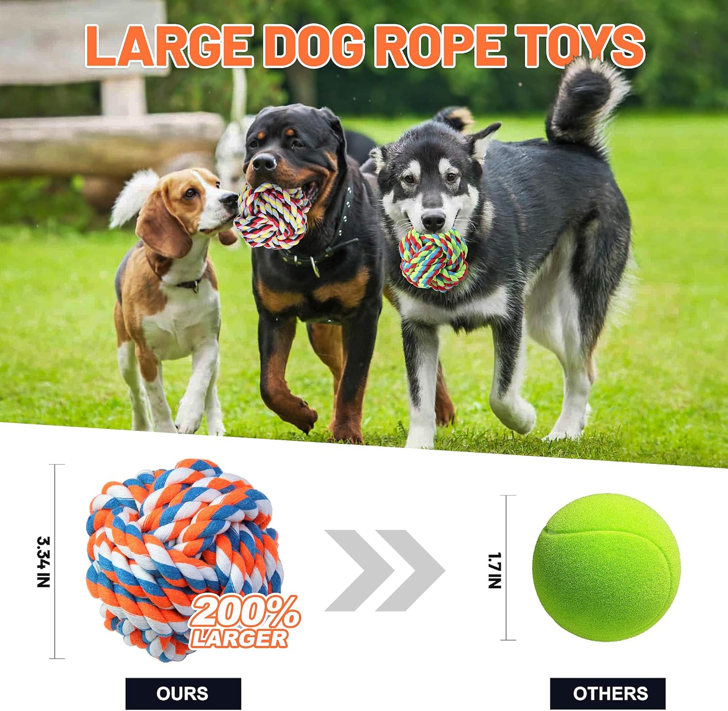 Extra Large Rope Balls for Aggressive Chewers - 5 Pack Chew Toys for Medium Large Breeds, Dental Dog Balls, Puppy