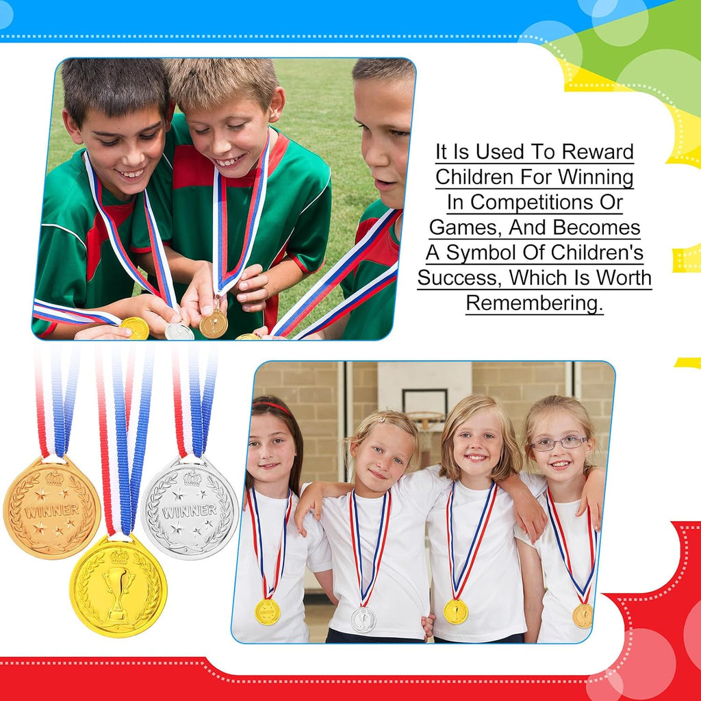 48 Pcs Gold Silver Bronze Plastic Medals for Kids Winner Award Medal Bulk 1st 2nd 3rd Place Prize Neck Ribbon for