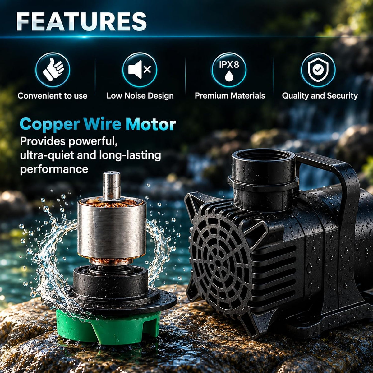 Aqua Pulse Submersible Pond Pump, 800 GPH, 33 ft Cord