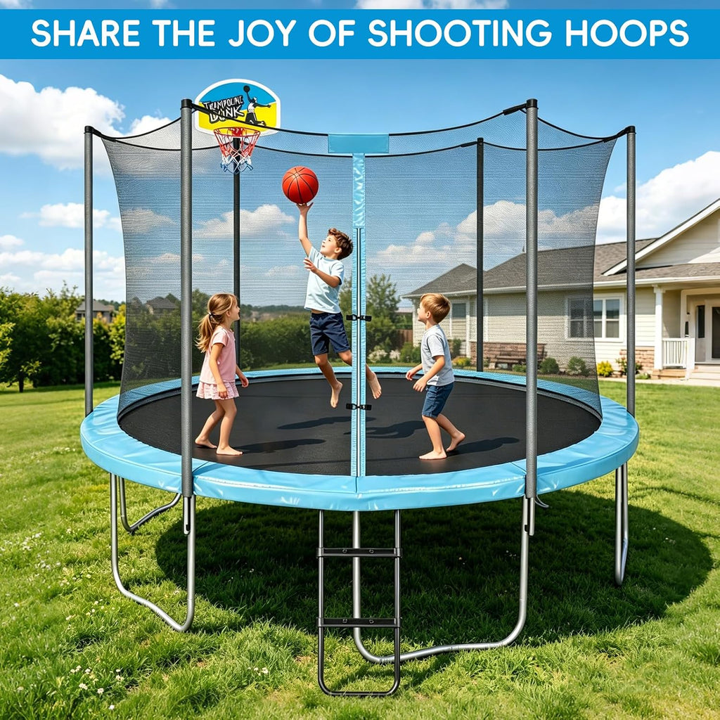 Trampoline Basketball Hoop, Universal Trampoline Accessories, Fits Straight Pole & Curved Pole, Upgraded Basketball