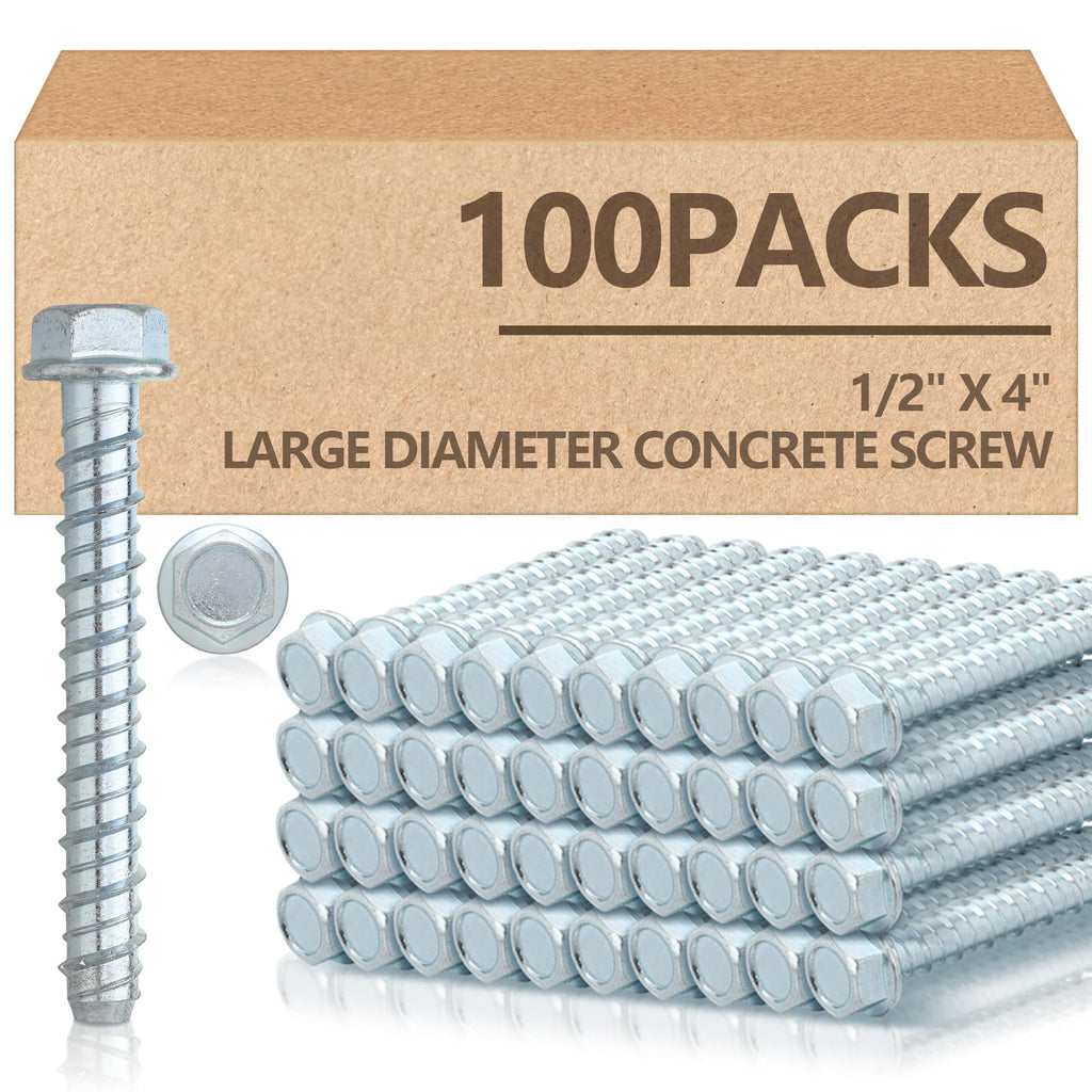 100 Pack 1/2 x 4 Concrete Anchors and Screw Kits Galvanized