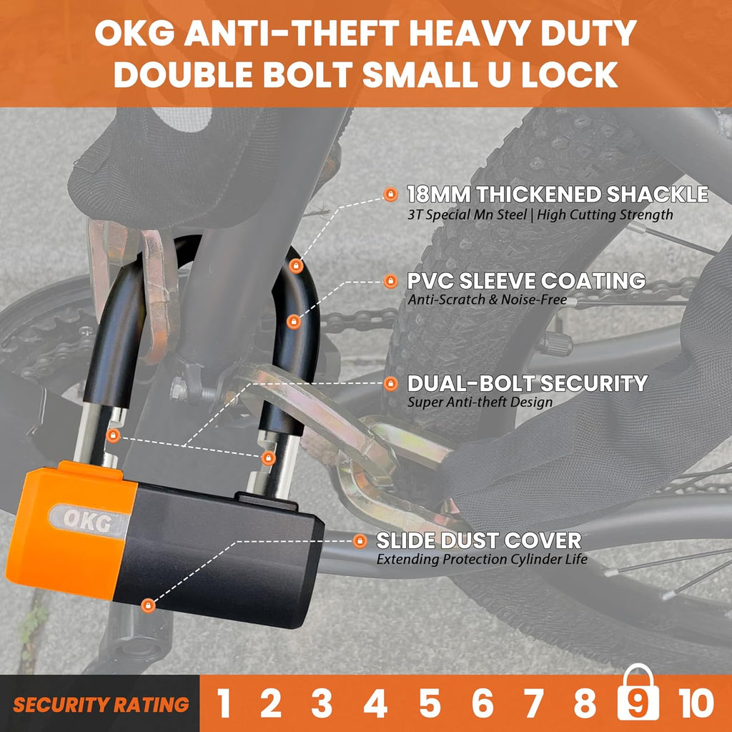 Heavy Duty Small U Lock – 18mm Anti-Cut Manganese Alloy Steel U-Shackle | Dual-Deadbolt Anti Theft Motorcycle Lock
