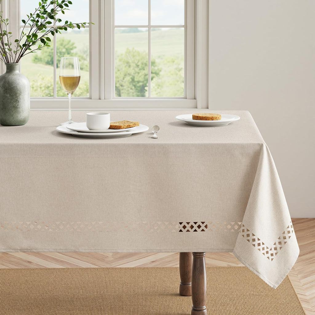 Beige Rectangle Tablecloth with Decorative Cutouts 60x120 inch