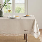 Beige Rectangle Tablecloth with Decorative Cutouts 60x120 inch