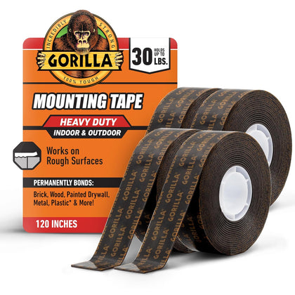 Heavy Duty Double Sided Mounting Tape, Black Tape, 1" x 120" (Pack of 4) - Weatherproof for Indoor or Outdoor