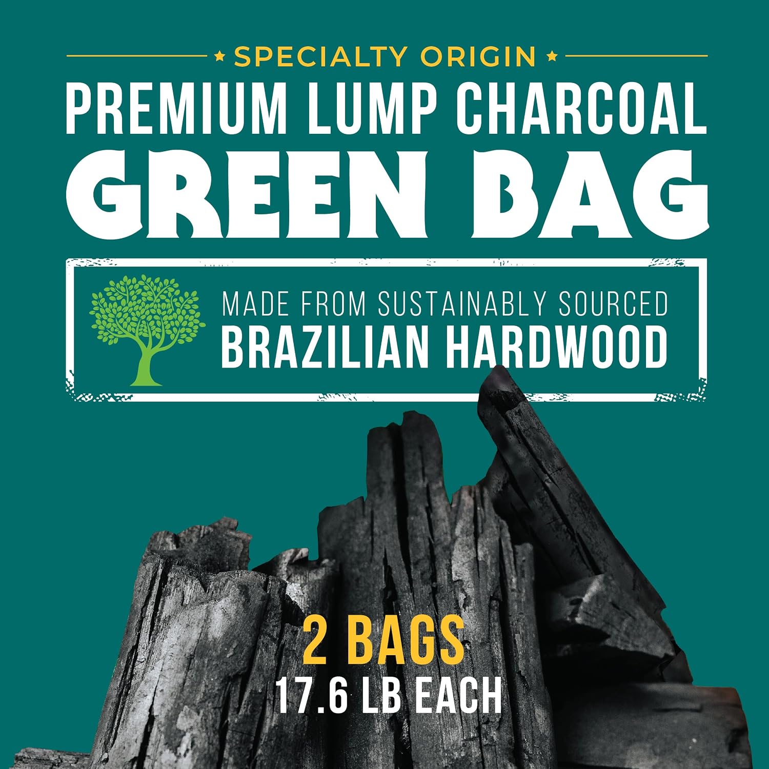 Brazilian Blend Hardwood Lump Charcoal, Natural, Large Sized Lump Charcoal for Grilling and Smoking, Restaurant