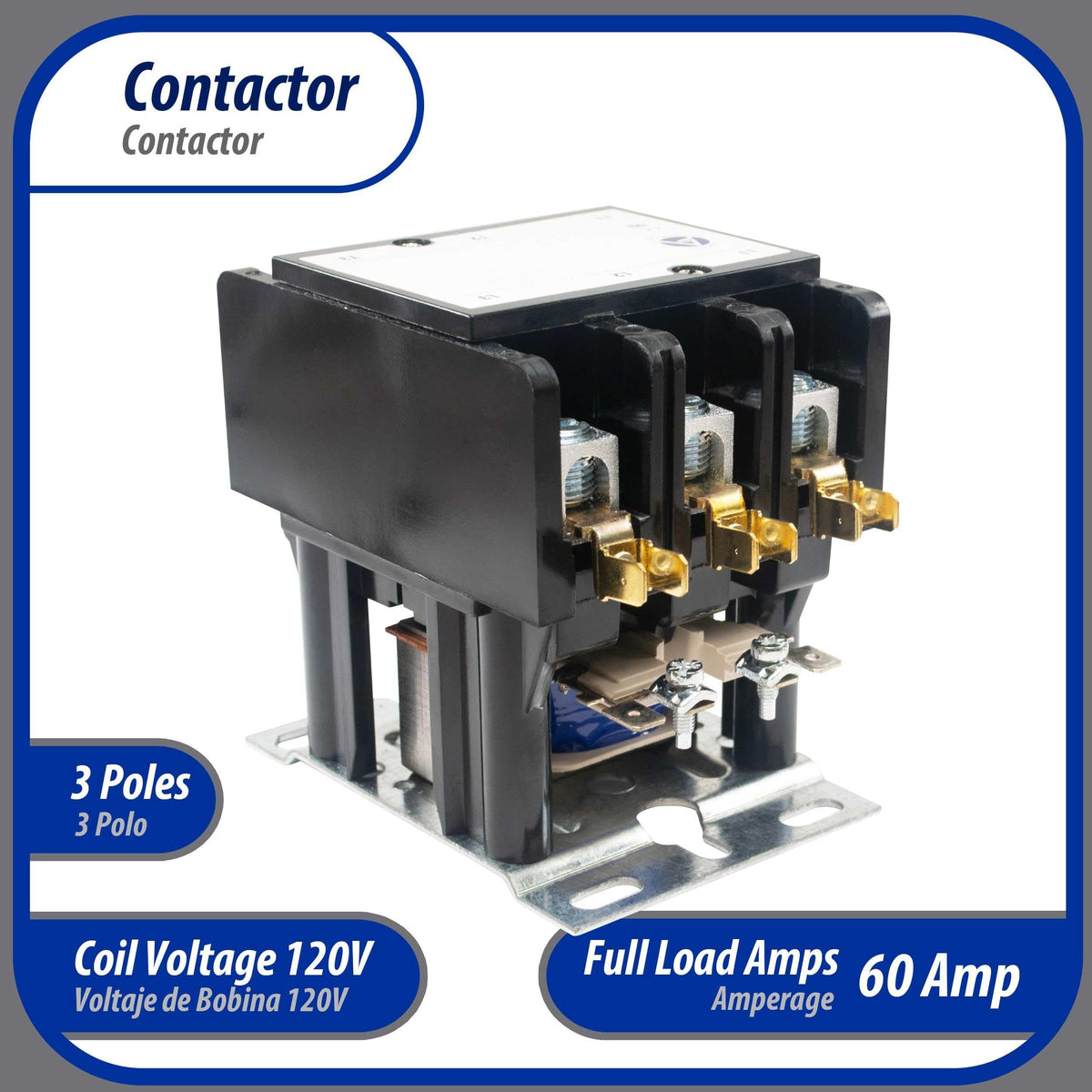 Appli Parts APAC-360120 Heavy Duty Contactor 3 Poles 60A 120V Coil Replacement for AC Compressors and Electrical Applications UL Certified E476929