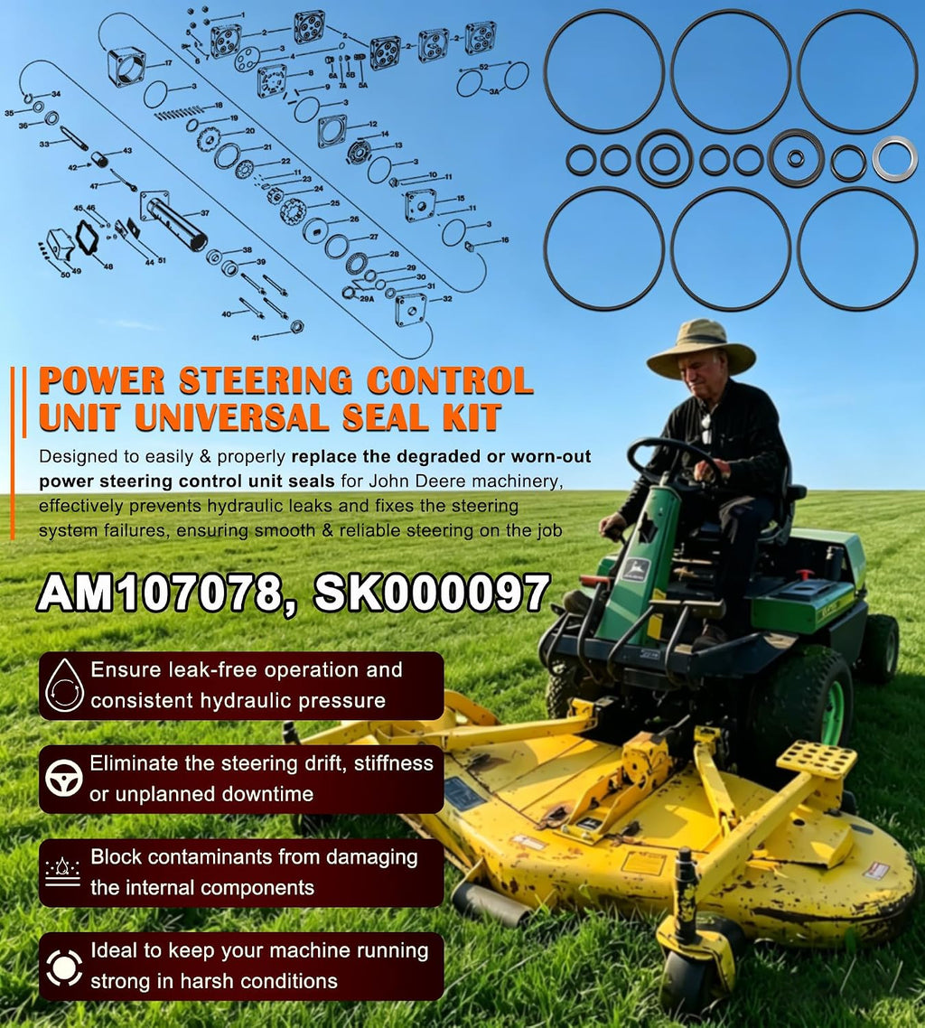 AM107078 Power Steering Control Unit Universal Seal Kit Fits for John Deere Lawn and Garden Tractors 318, 322, 332