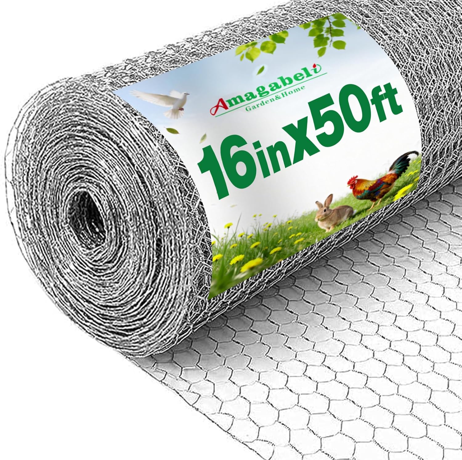Amagabeli Chicken Wire Fencing 16in x 50ft Garden Netting Poultry Wire Hexagonal Galvanized Mesh Roll Fence Barrier