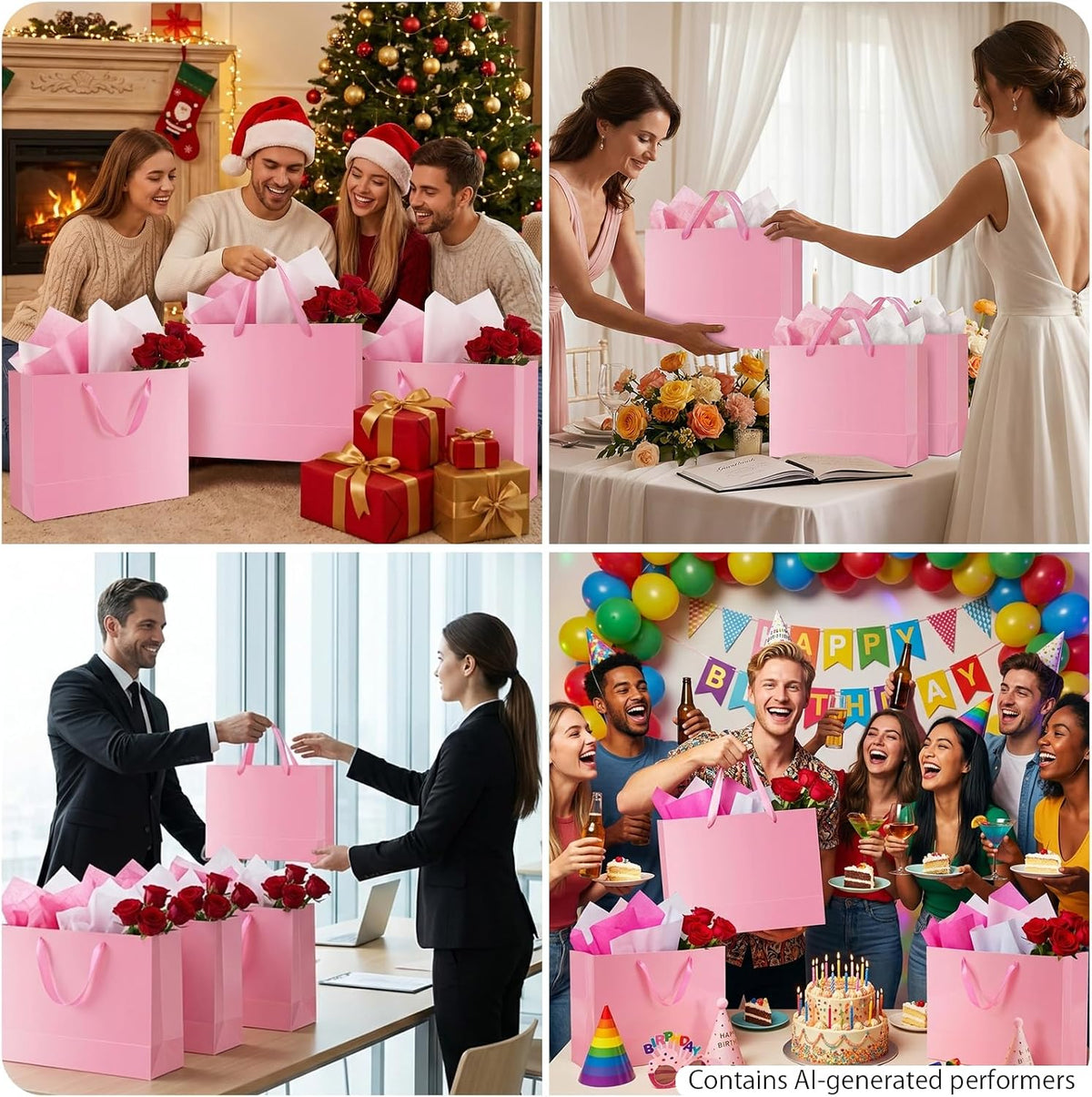 Extra Large Pink Gift Bags with Handles,16x6x12 Inch,12 Pack
