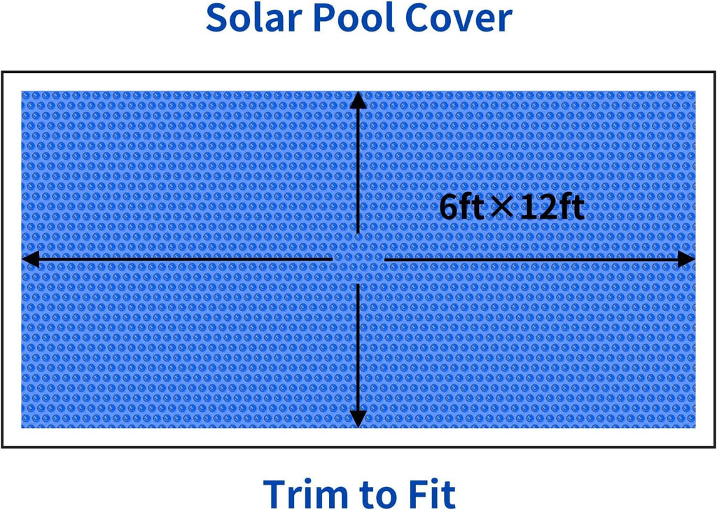 Heavy-Duty Solar Pool Cover 6x12ft - 16Mil Blue | Rectangle for Small Above Ground & Inground Pools, Heat-Retaining