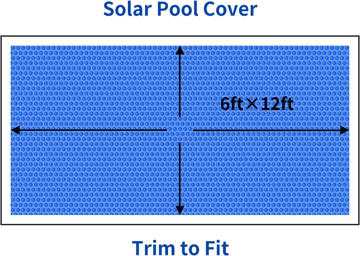 Heavy-Duty Solar Pool Cover 6x12ft - 16Mil Blue | Rectangle for Small Above Ground & Inground Pools, Heat-Retaining