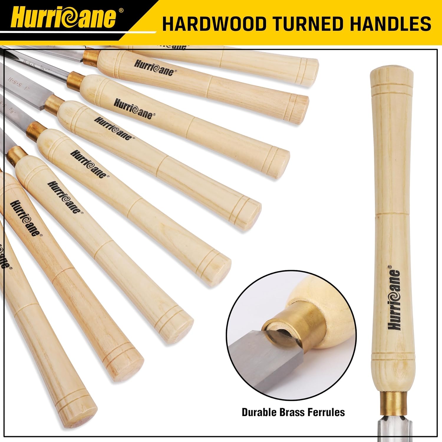 8pc Wood Lathe Chisel Set, M2 HSS Wood Turning Tools with 10" Solid Hardwood Handles, Lathe Tool Kit for Beginners