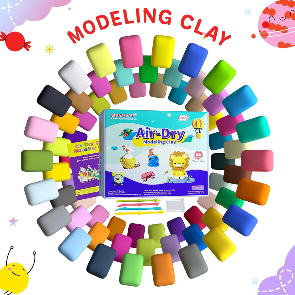 Air Dry Clay 66 Colors, Modeling Clay for Kids, DIY Magic Clay, Molding Clay Kit with Sculpting Tools, Non-Sticky
