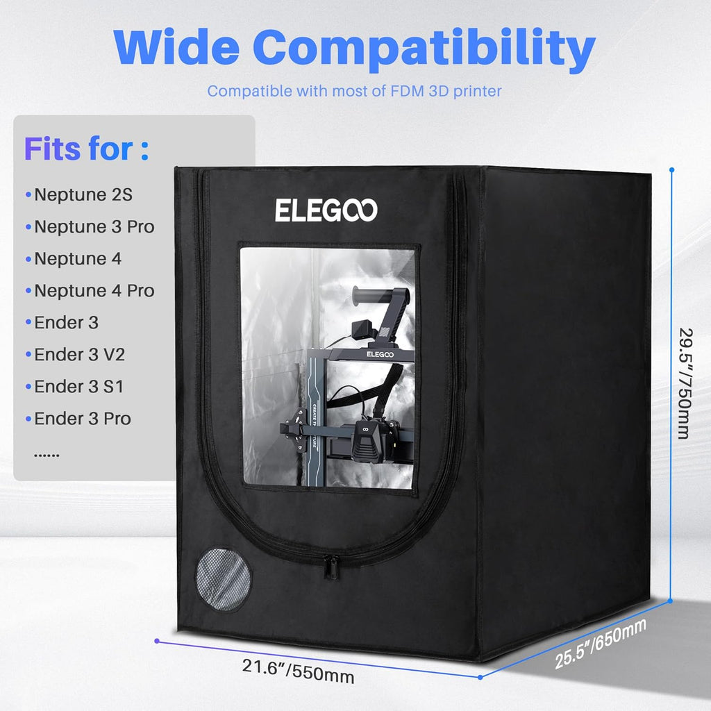 ELEGOO 3D Printer Enclosure, Fireproof & Dustproof 3D Printer Cover | Constant Temperature Tent for Neptune 3