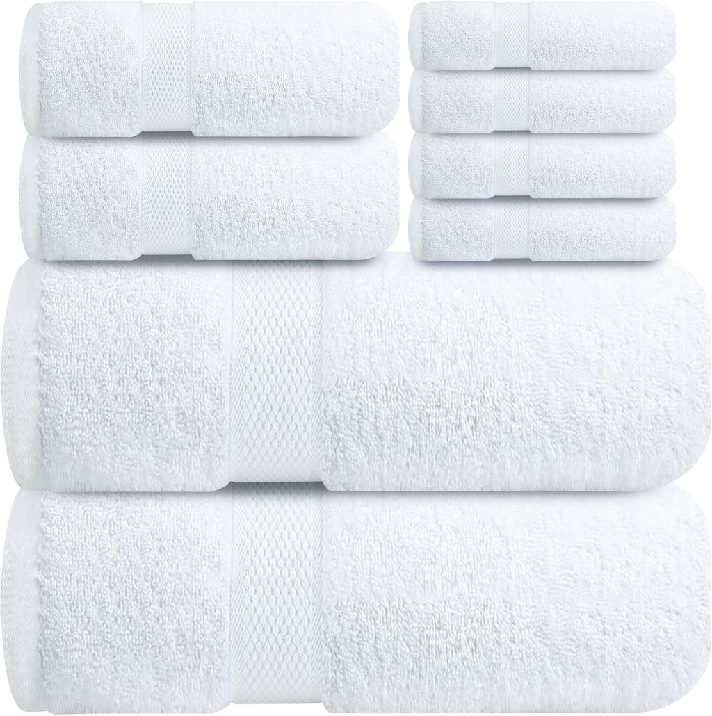 100% Cotton Bath Towel Set – 8 Piece Bathroom Towel Set | (2 Bath Towels, 2 Hand Towels, 4 Washcloths) – Soft &