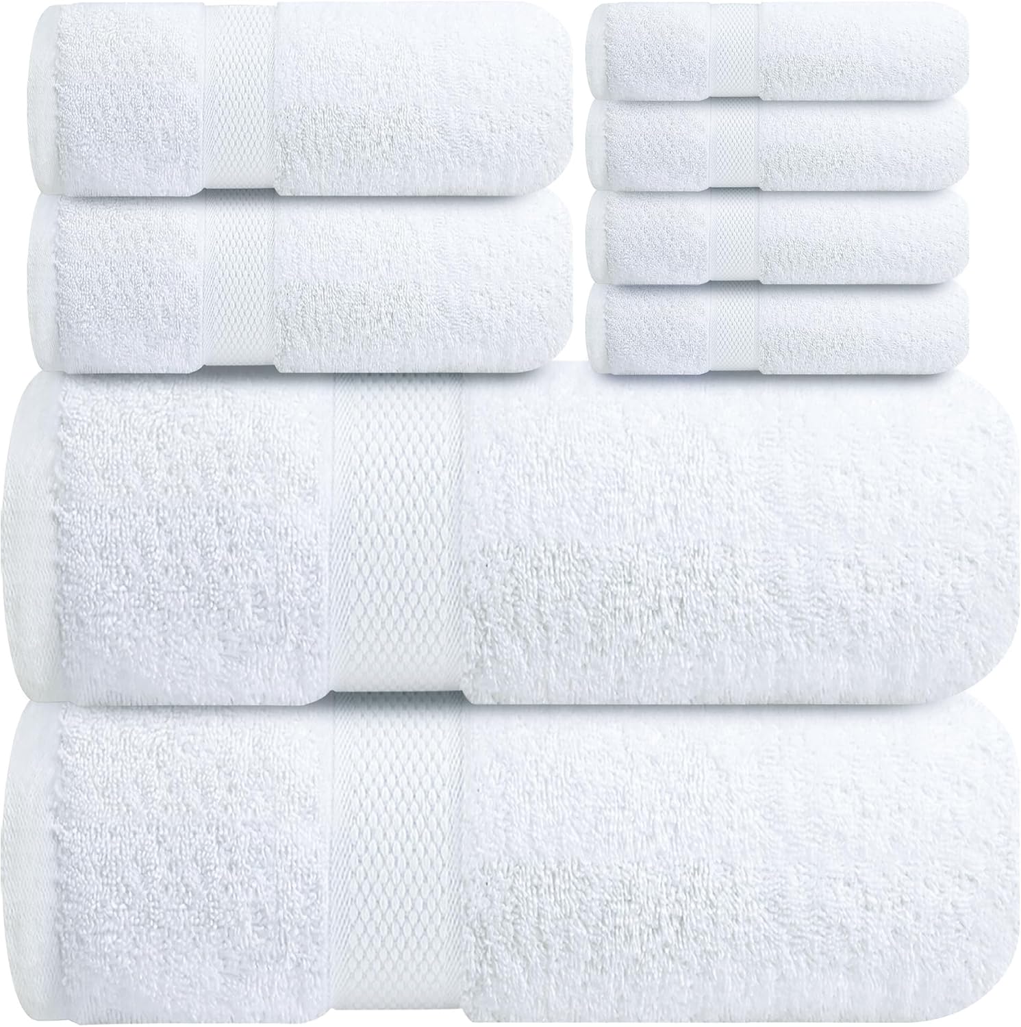100% Cotton Bath Towel Set – 8 Piece Bathroom Towel Set | (2 Bath Towels, 2 Hand Towels, 4 Washcloths) – Soft &