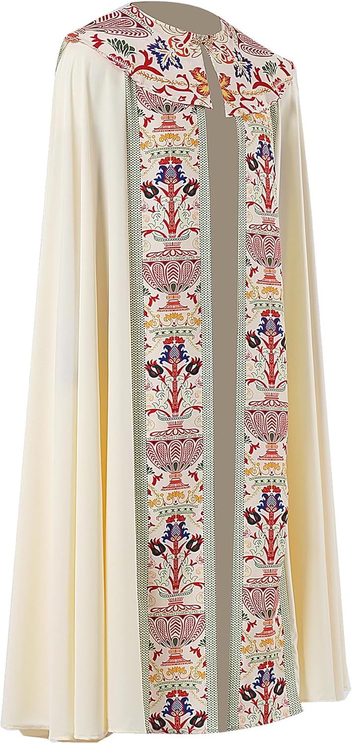 Catholic Clergy Chasuble with Tassel Pendant, Unisex Church Priest Vestments Celebrant Cope Mass Robe, 4 Colors