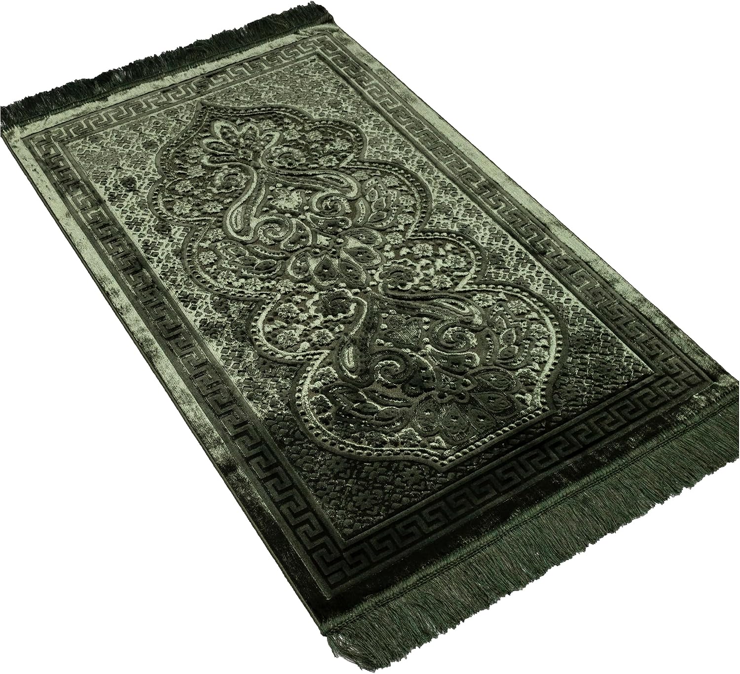Luxury Velvet Plush Muslim Prayer Rug - Paisley (Dark Green)