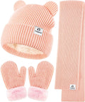 Baby Beanie Mittens Scarf Set,Toddler Infant Kids Winter Hat with Bear Ear Thermal Gloves Neck Warmer Set for Girls Boys