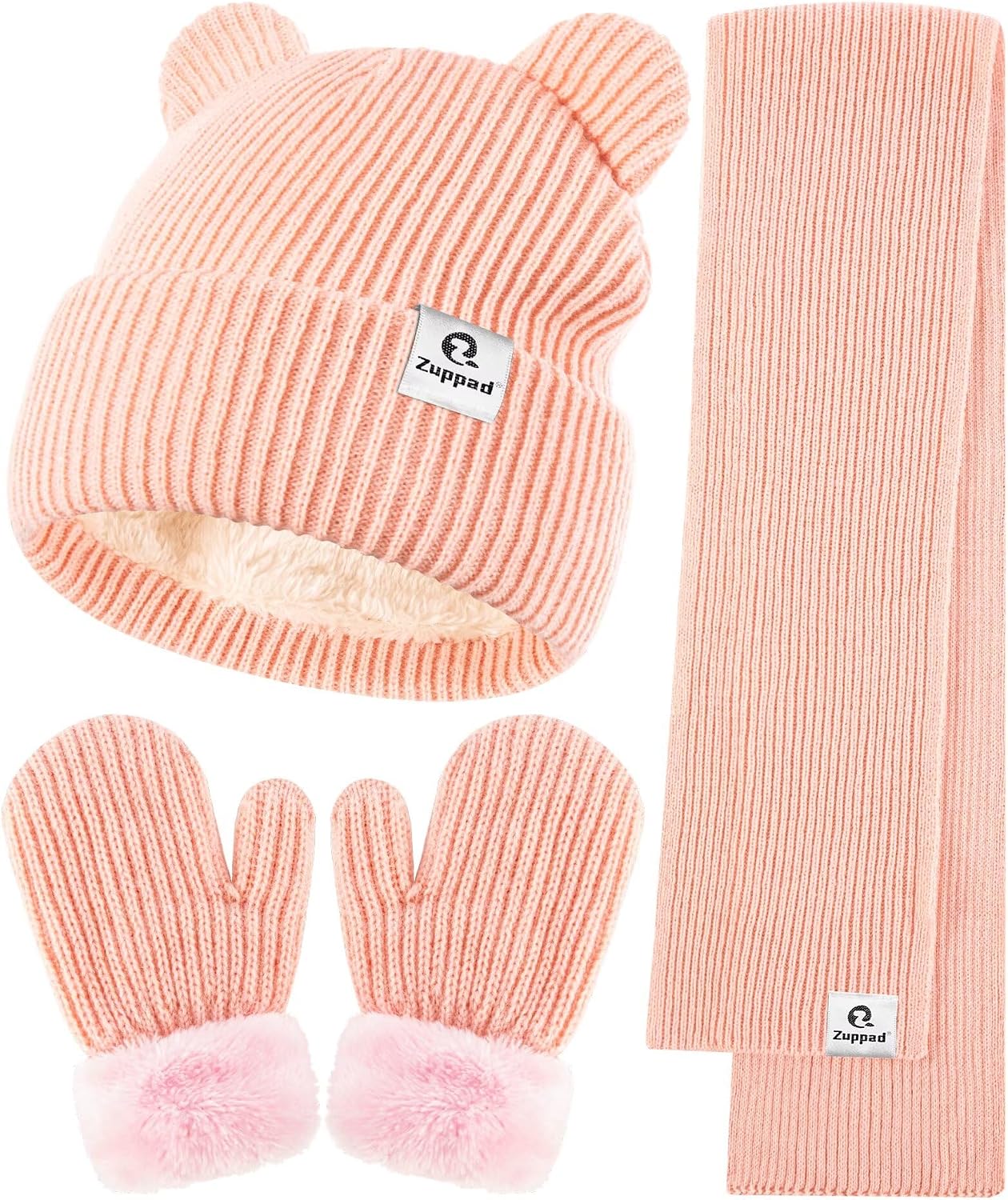 Baby Beanie Mittens Scarf Set,Toddler Infant Kids Winter Hat with Bear Ear Thermal Gloves Neck Warmer Set for Girls Boys