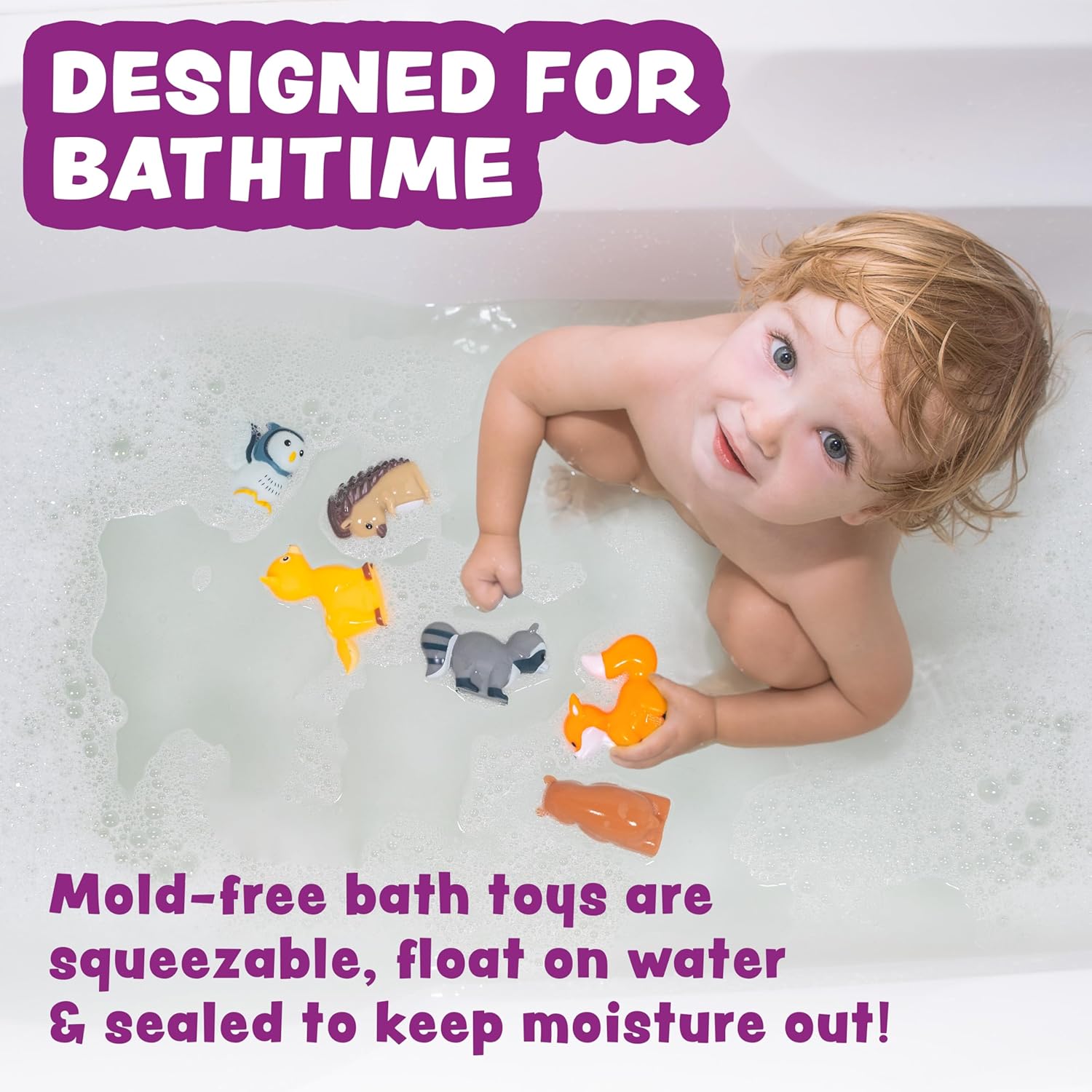 Woodland Animals Watertight Baby Bath Toys, 6 Pack | Sealed, No Hole Bath Toys Design Keeps Moisture Out | Soft