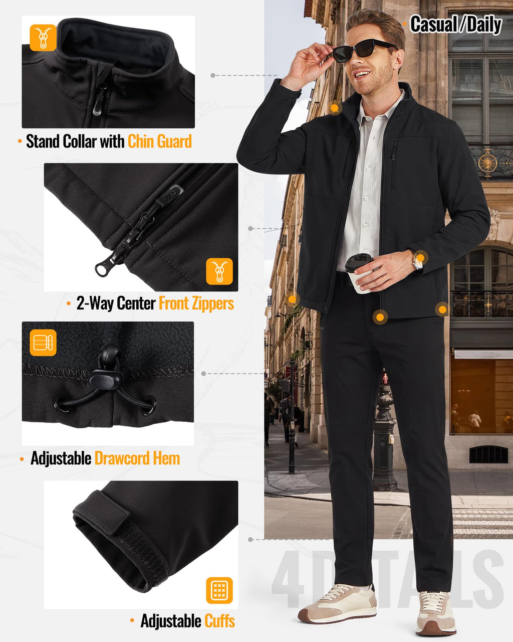 Men's Lightweight Softshell Jacket Fleece Waterproof Windbreaker