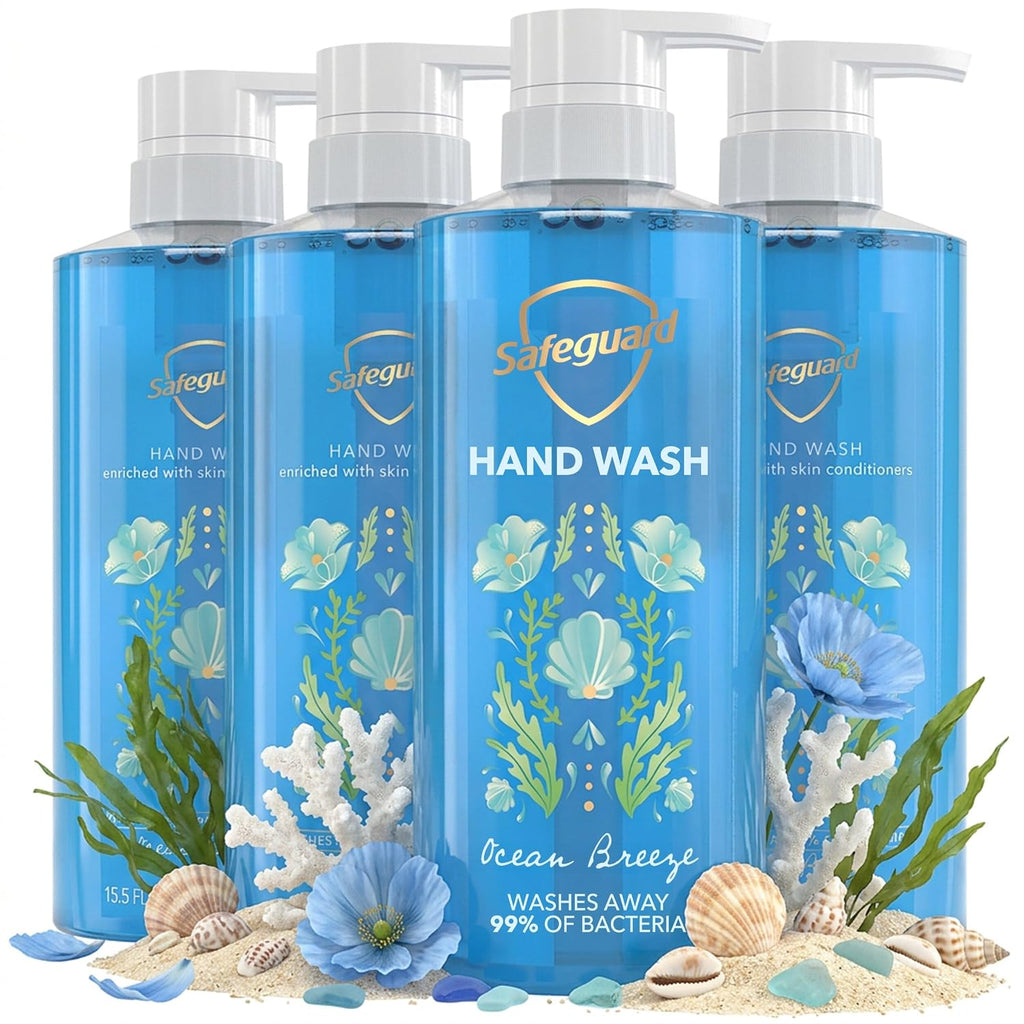 Liquid Hand Soap, Ocean Breeze Scent, 15.5 fl oz Pack of 4