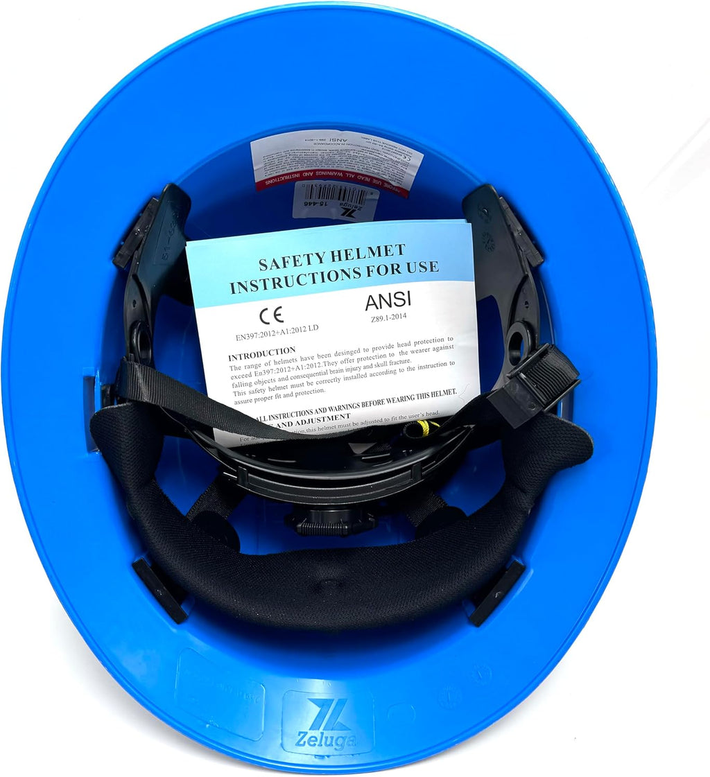 HDPE Full Brim Hard Hat, Construction Safety Helmet with Vented Holes, 6 Point Adjustable Ratchet Suspension, ‎Meets