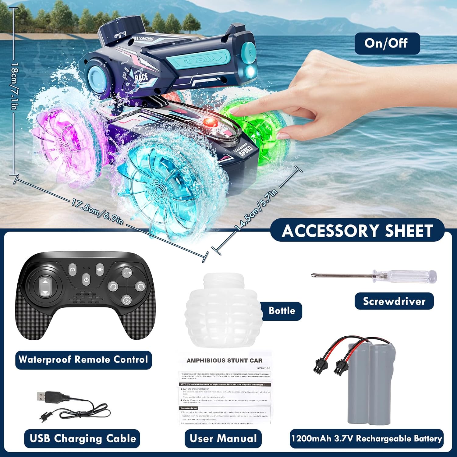 Amphibious Remote Control Car, 4WD RC Cars for Boys Age 8-12 with Water Gun, Remote Control Boat for Kids, 2.4 GHz