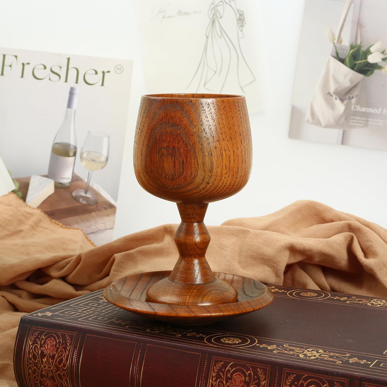 Chalice Cup Wooden, Communion Goblet with Tray & Gift Bag, Communion Chalice Wooden Goblet, Handmade Vintage Wine Cup
