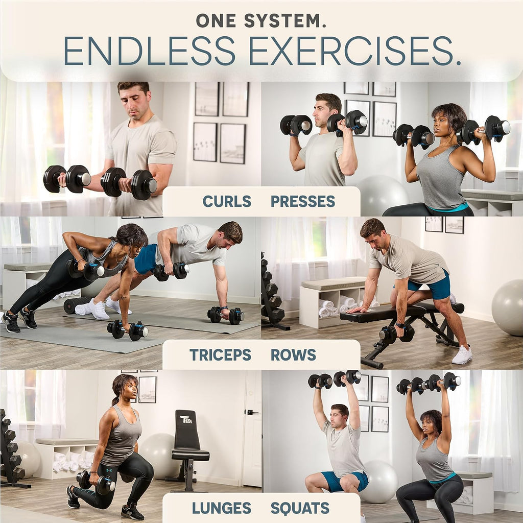 Adjustable Dumbbells, Single or 2pcs, Up to 55 lbs & 3-in1 option | Quick-change weight system with included rack —