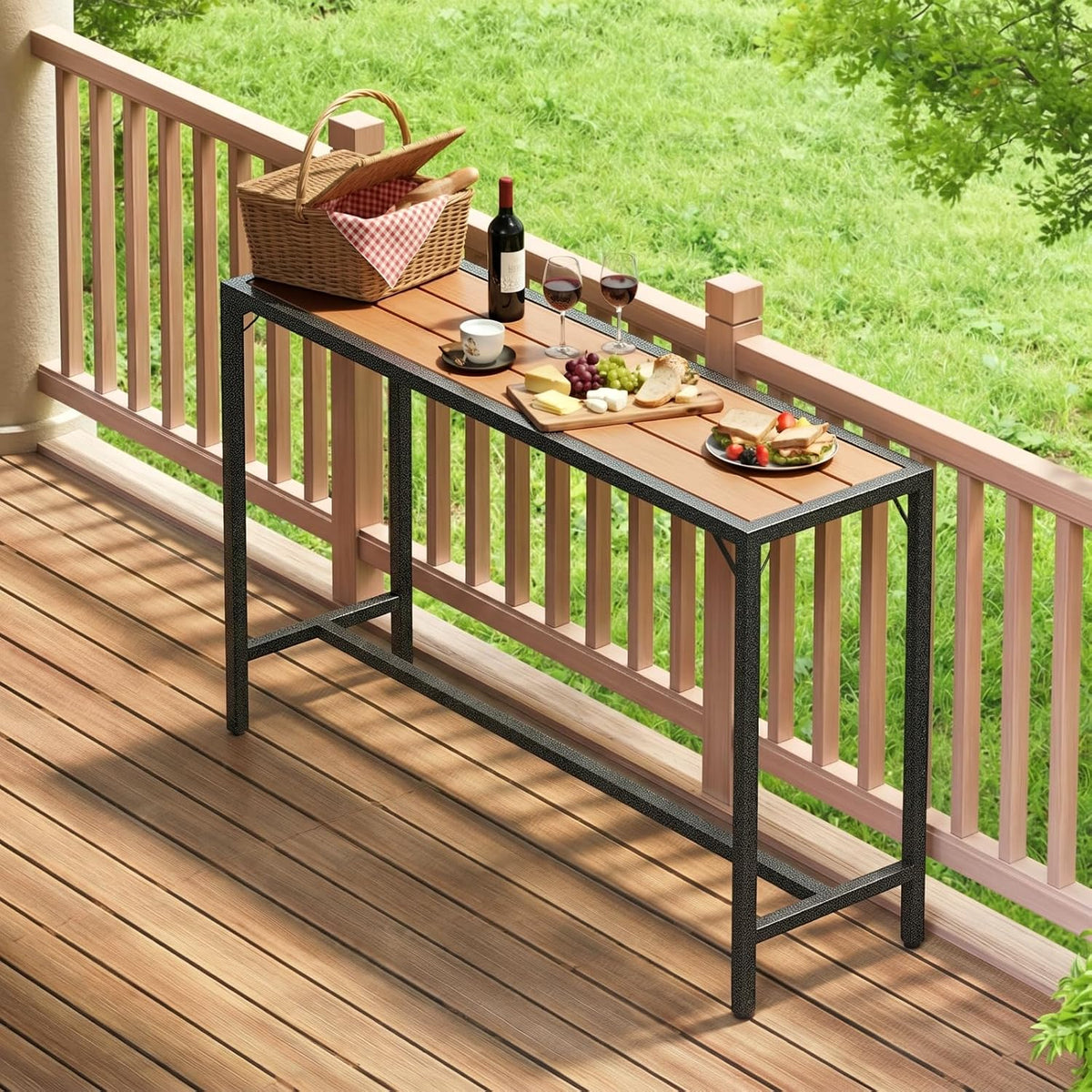47" Patio Bar Table, Sturdy Outdoor Counter Height Table, Teak