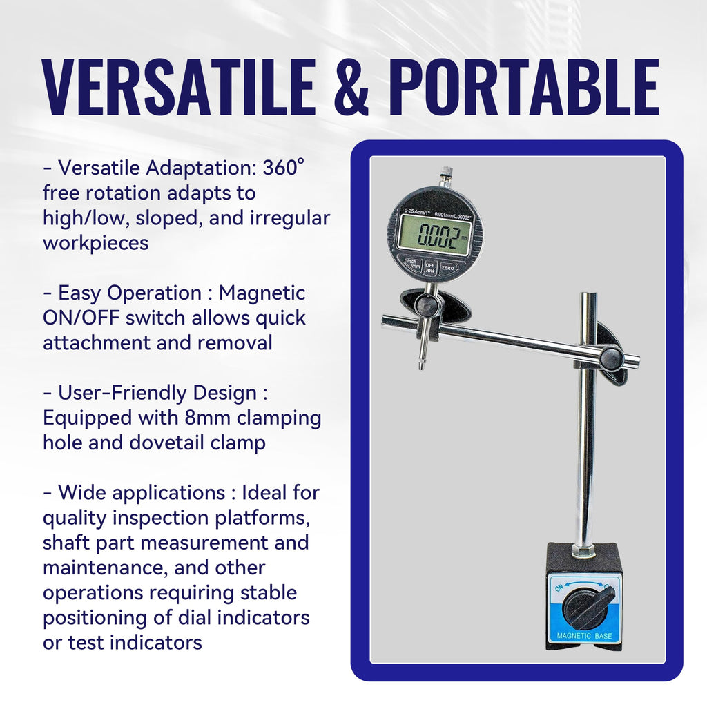 HFS Adjustable Magnetic Base Stand,132lbs/60kg Pull, Clamping Hole 8mm