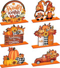 6 Pcs Fall Table Decorations Autumn Wooden Table Centerpieces Fall Pumpkin Truck Gnome Tabletop Signs Thanksgiving